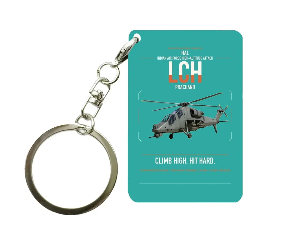 HAL LCH Prachand design on turquoise designed key chain, double-side print