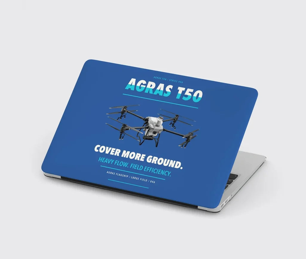 DJI Agras T50 design on blue MacBook case