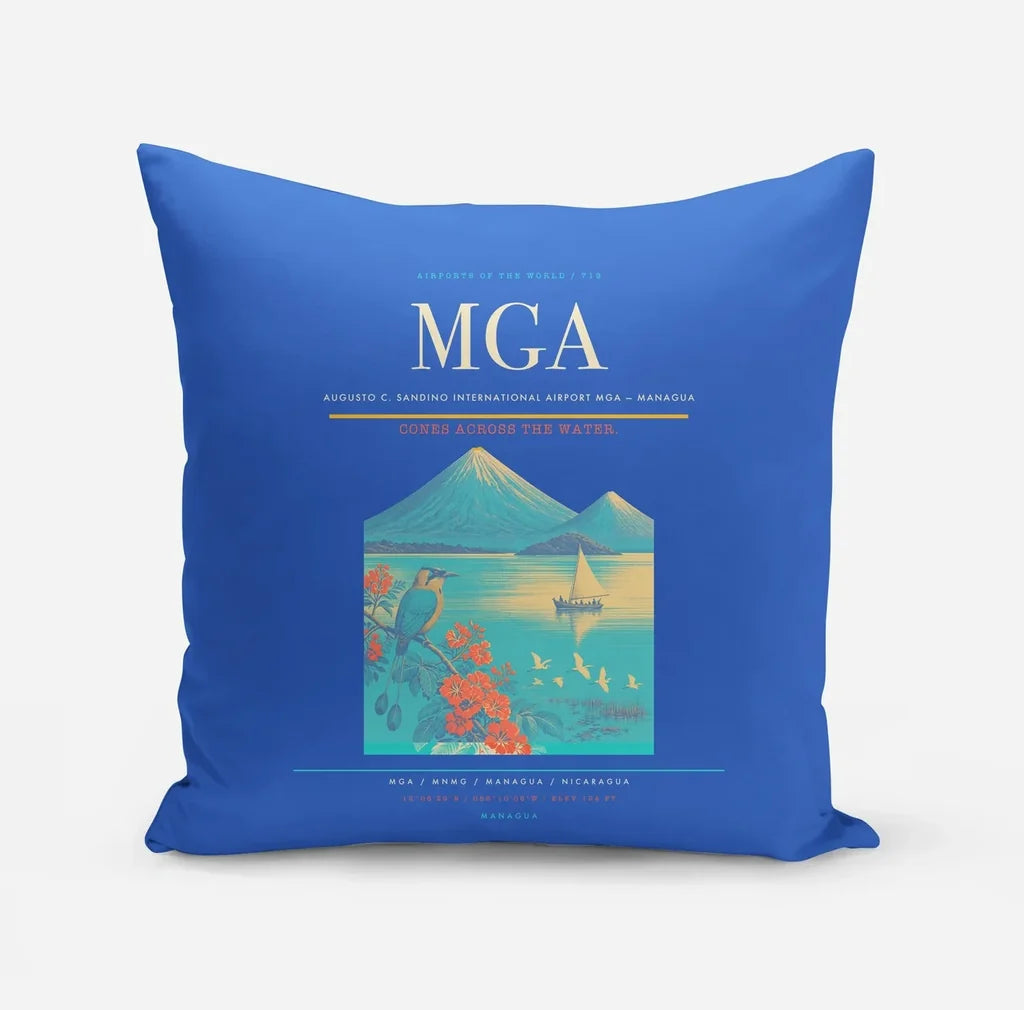 Augusto C. Sandino International Airport (MGA) design on blue pillow