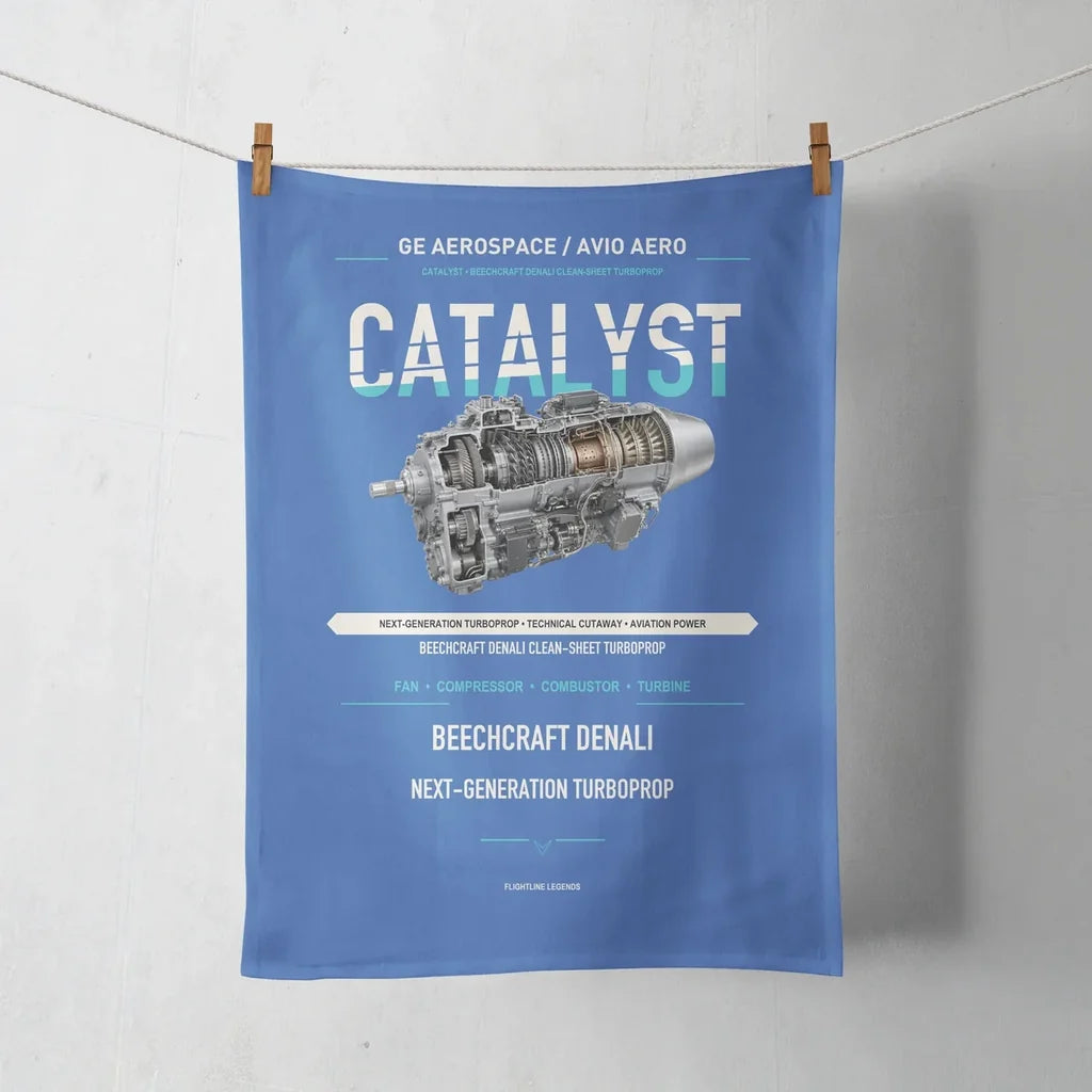 CATALYST design on blue towel