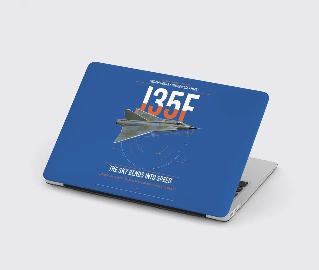 Saab J 35F Draken design on blue MacBook case