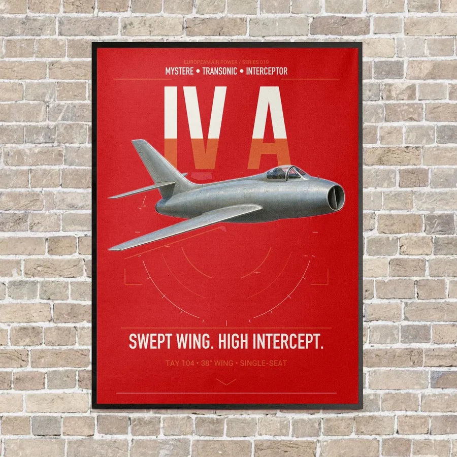 Dassault Mystère IV A vertical canvas print - framed - red background