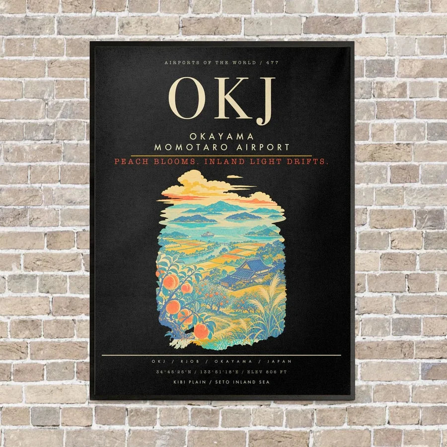 Okayama Momotaro Airport OKJ - Canvas Framed - Black
