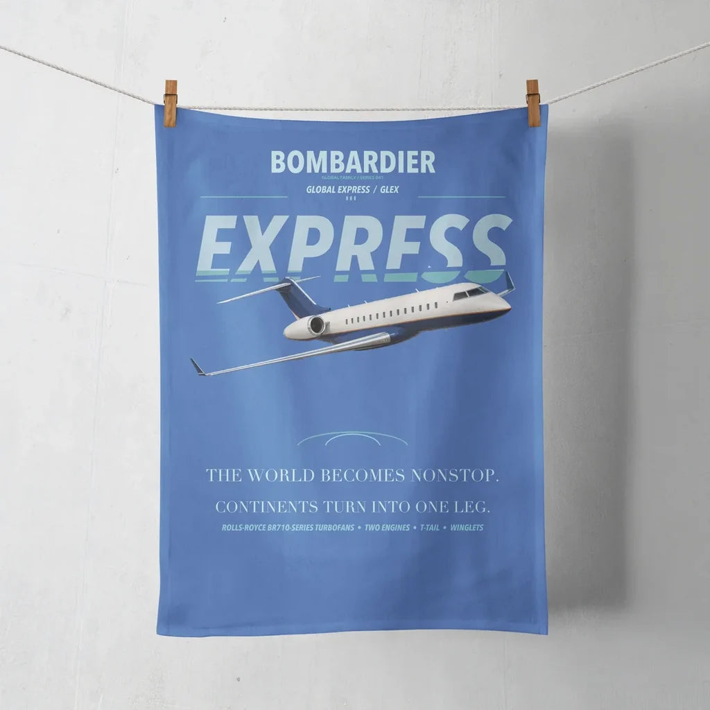 Bombardier Global Express design on blue towel