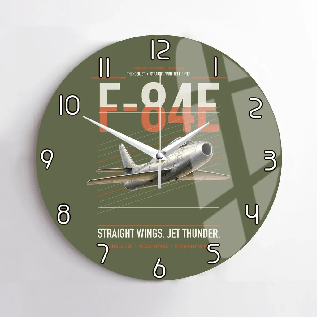 F-84E Thunderjet design on green army no frame wall clock