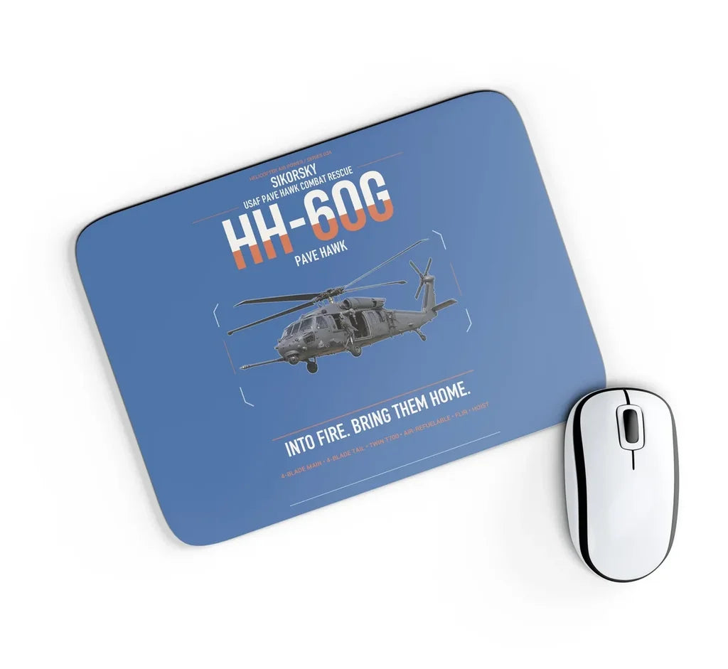Sikorsky HH-60G Pave Hawk design on blue rectangle mouse pad