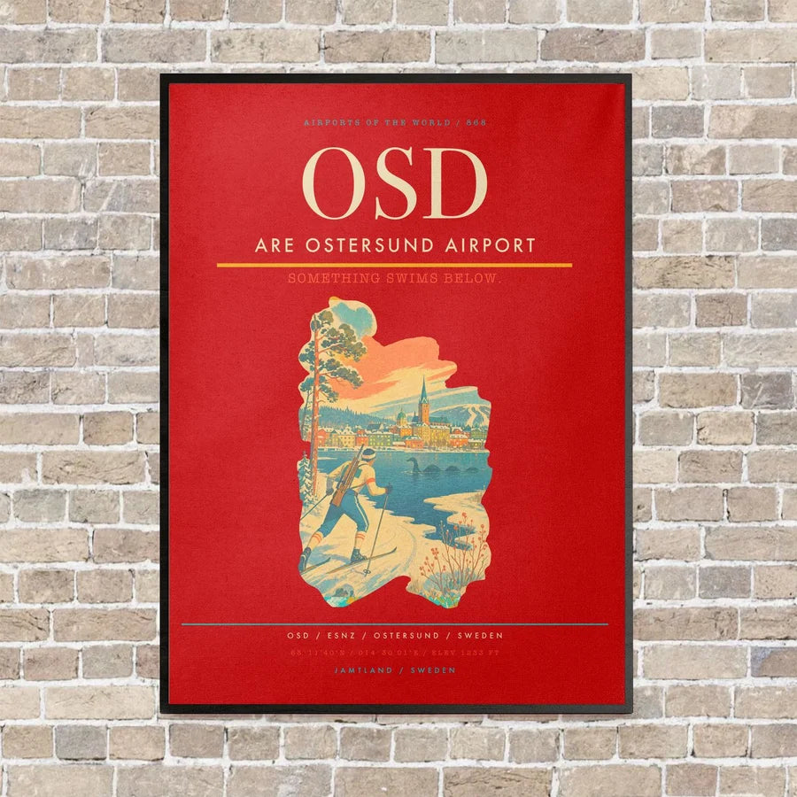 Are Ostersund Airport OSD vertical canvas print - framed - red background
