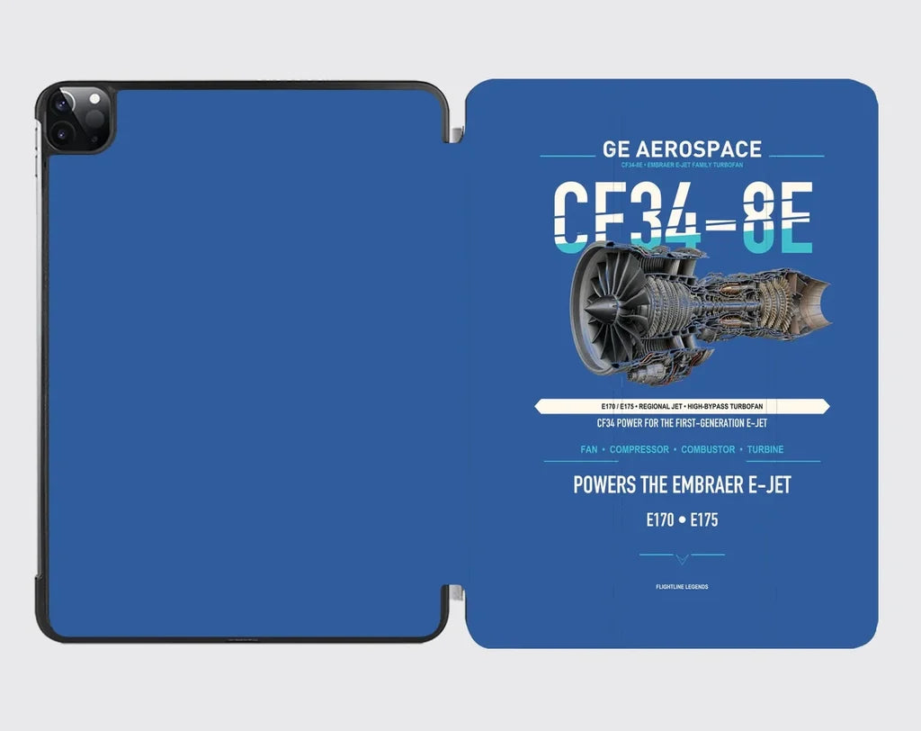 CF34-8E design on blue ipad tablet case