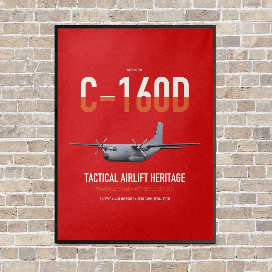 Transall C-160D vertical canvas print - framed - red background