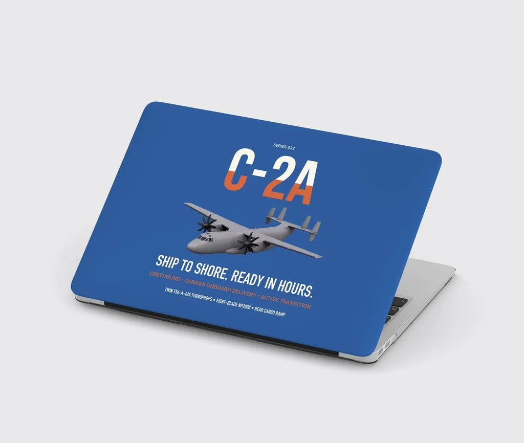 C-2A Greyhound design on blue MacBook case