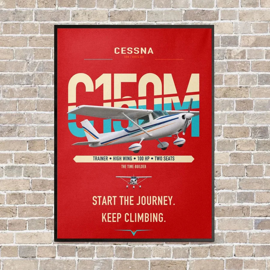 Cessna 150M vertical canvas print - framed - red background