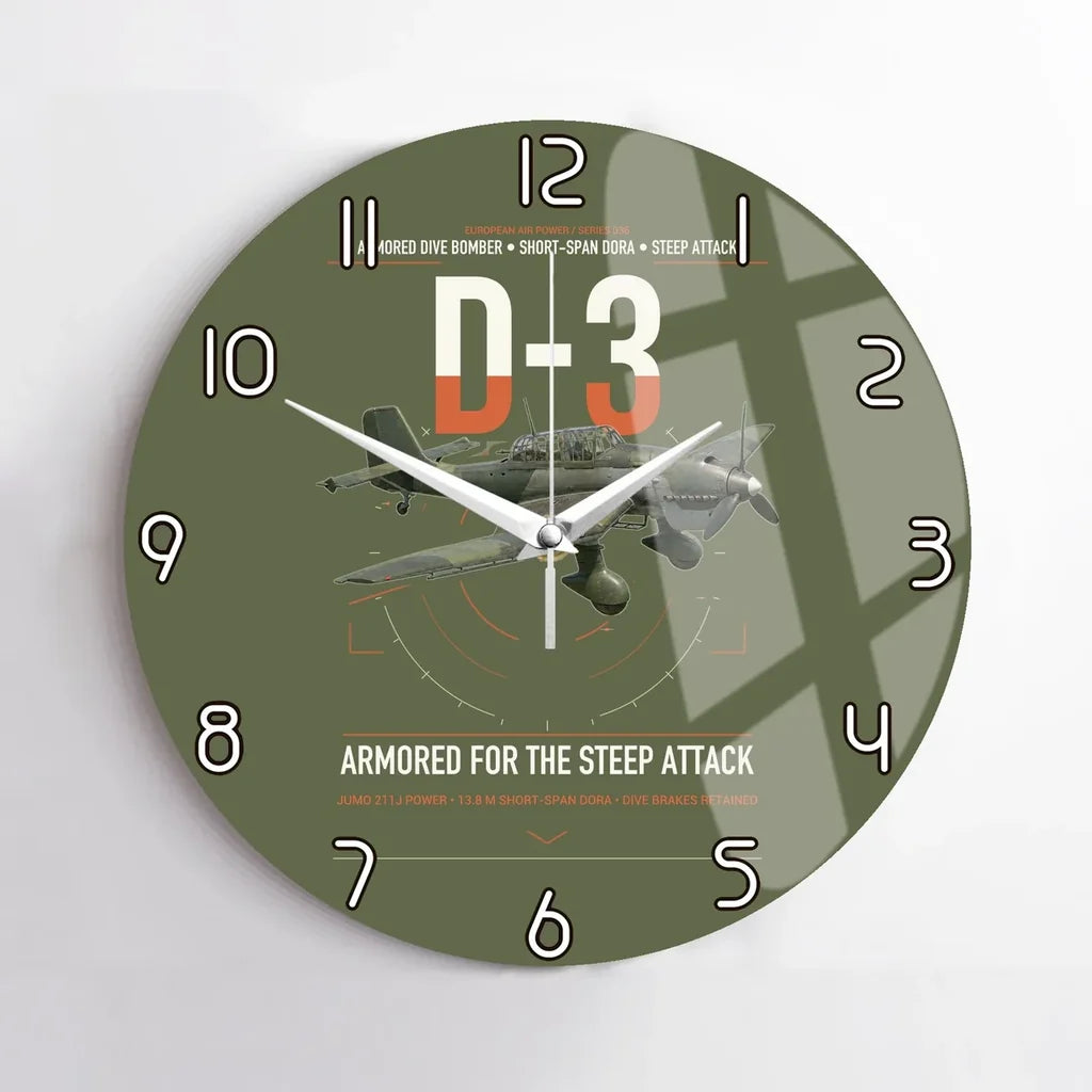 Junkers Ju 87D-3 design on green army no frame wall clock