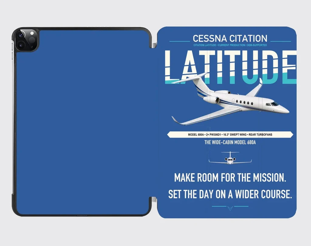 Cessna Citation Latitude design on blue ipad tablet case