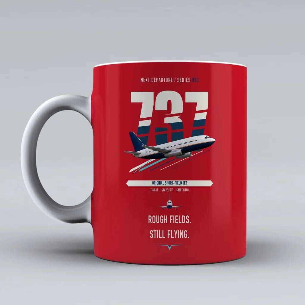 Boeing 737-200 double-side print on red ceramic mug