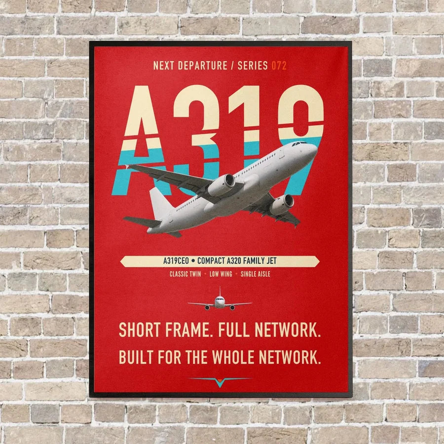 Airbus A319ceo vertical canvas print - framed - red background