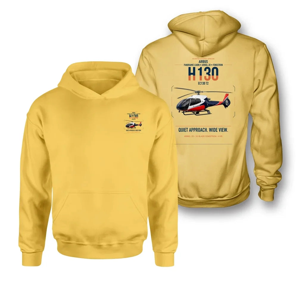 Airbus H130 design on yellow double-side hoodie, double-side print