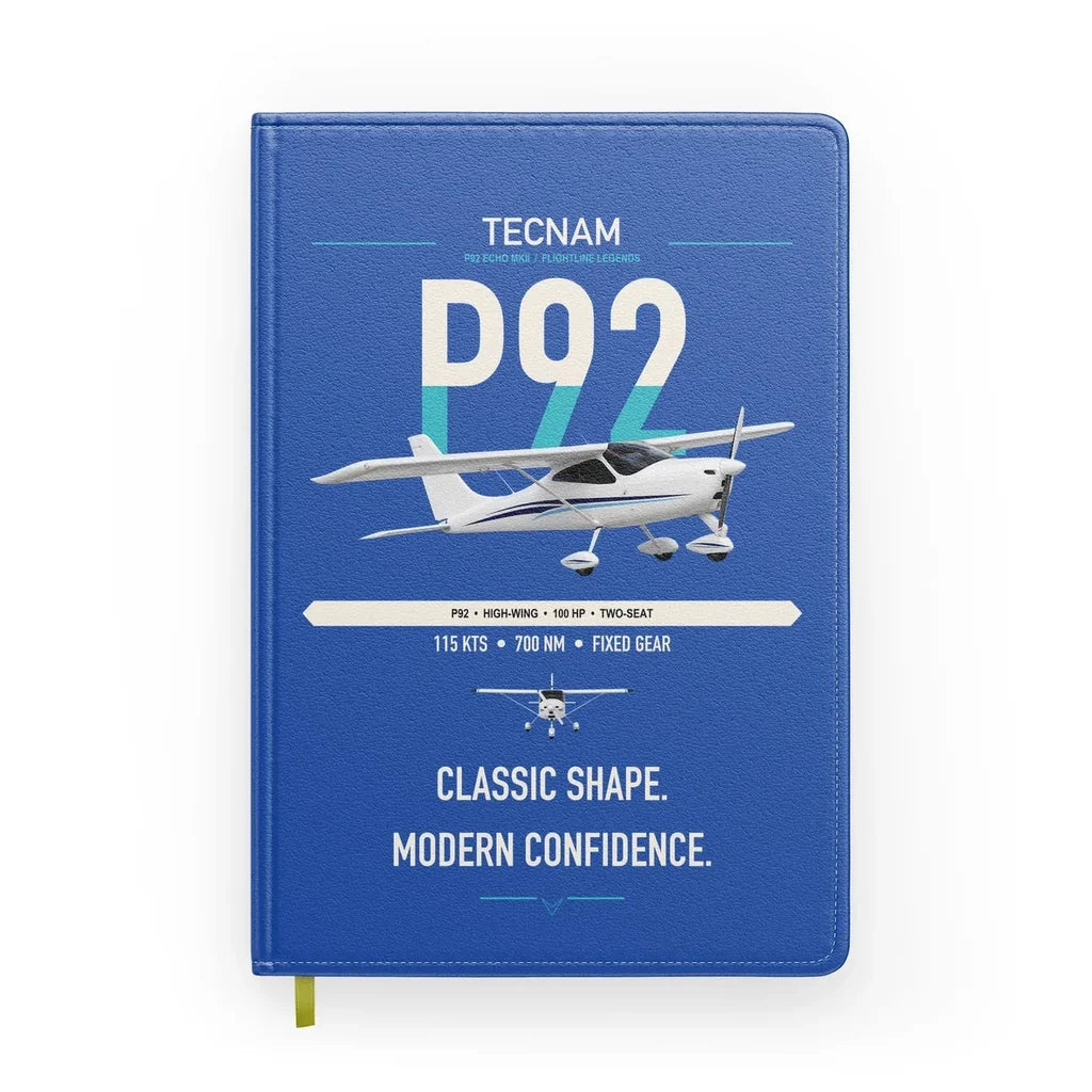 Tecnam P92 Echo MkII design on blue notebook