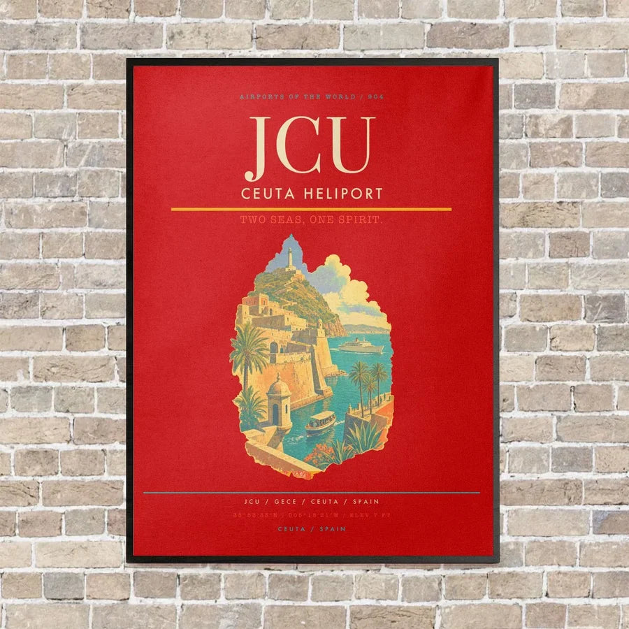 Ceuta Heliport JCU vertical canvas print - framed - red background