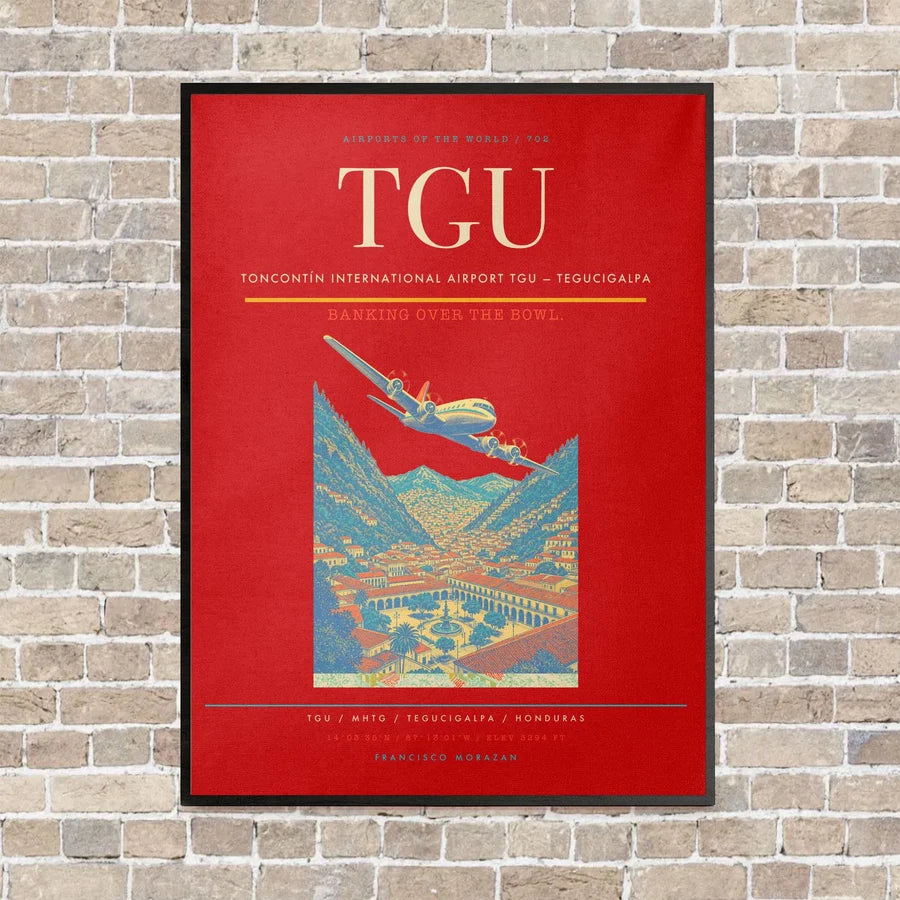 Toncontín International Airport TGU — Tegucigalpa vertical canvas print - framed - red background