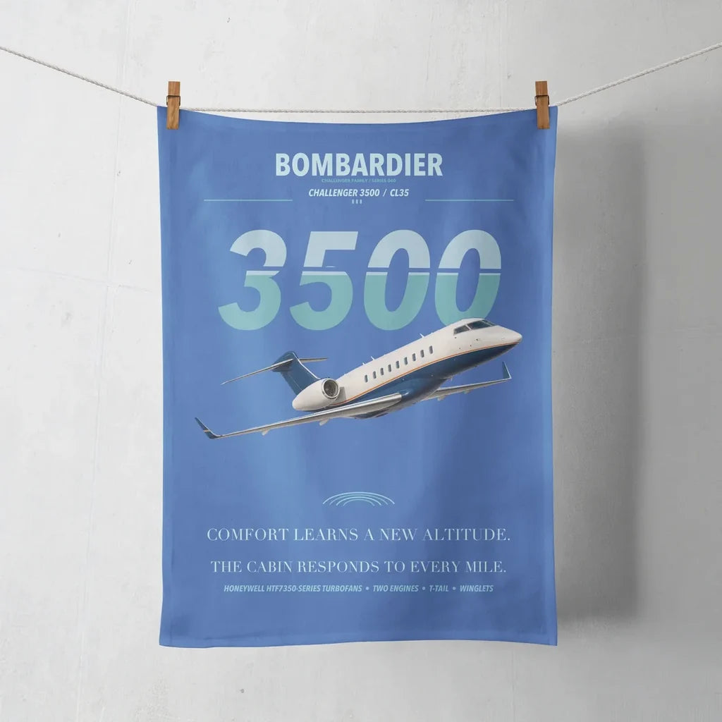 Bombardier Challenger 3500 design on blue towel