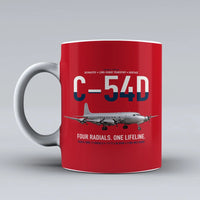 Thumbnail for C-54D Skymaster design on red ceramic mug, double-side print