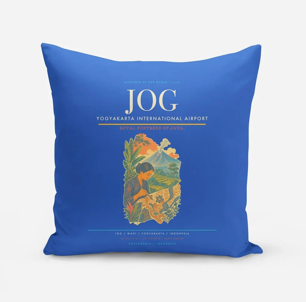 Yogyakarta International Airport (JOG) design on blue pillow