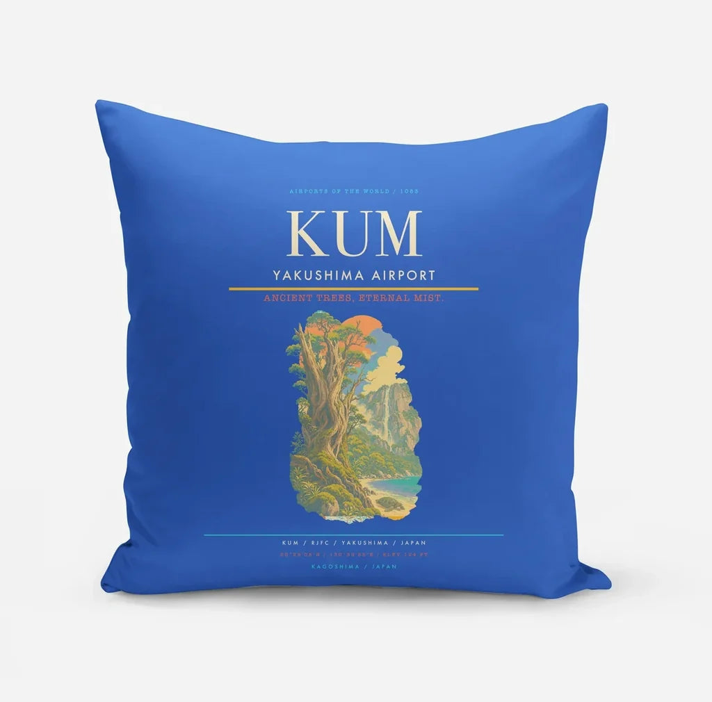Yakushima Airport (KUM) design on blue pillow