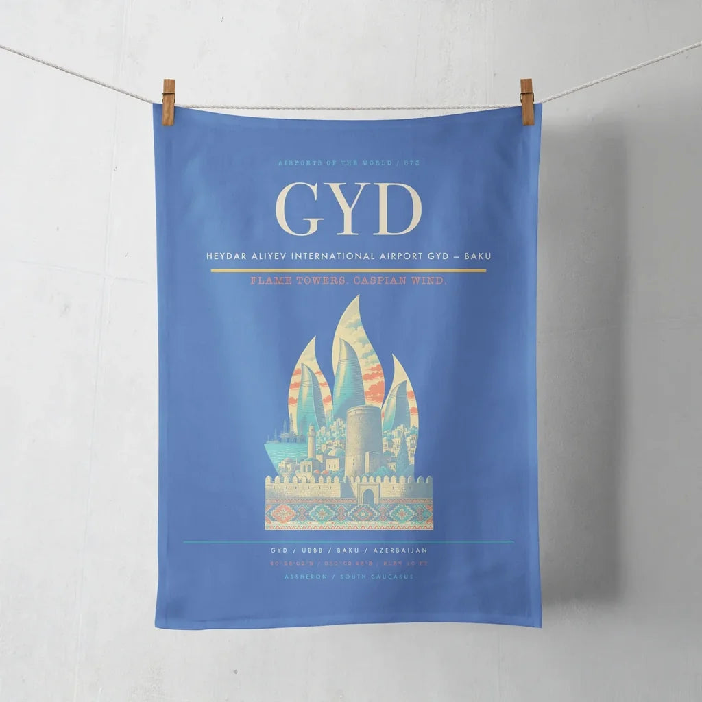 Heydar Aliyev International Airport (GYD) design on blue towel