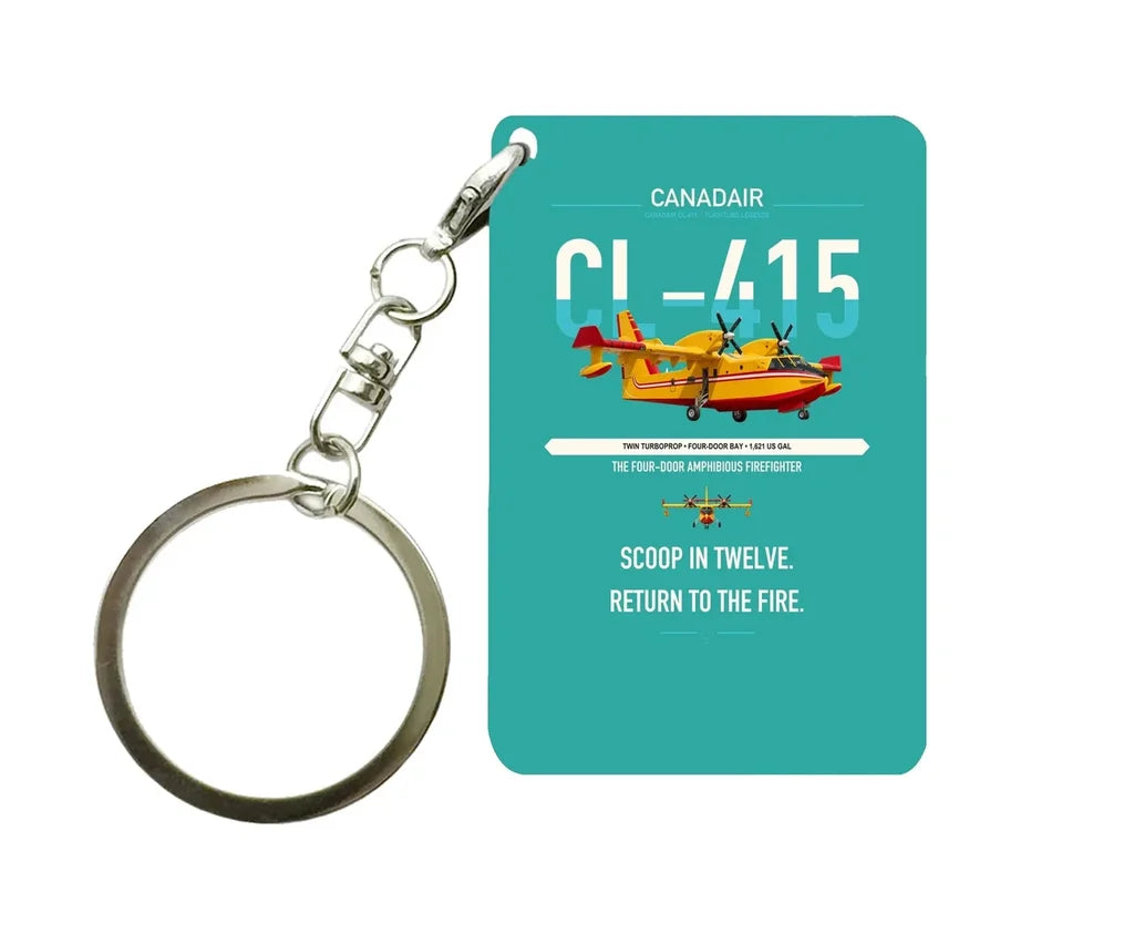 Canadair CL-415 design on turquoise designed key chain, double-side print
