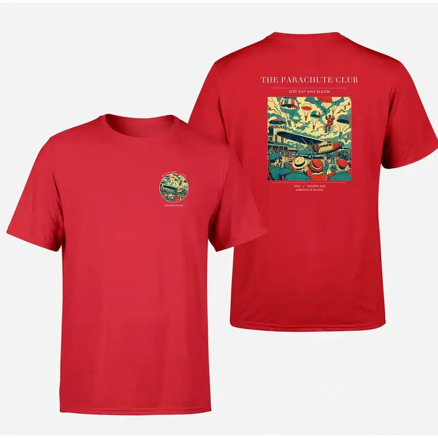 VINTAGE G4032 - The Parachute Club - Double-Side T-Shirt design on red double side t shirt