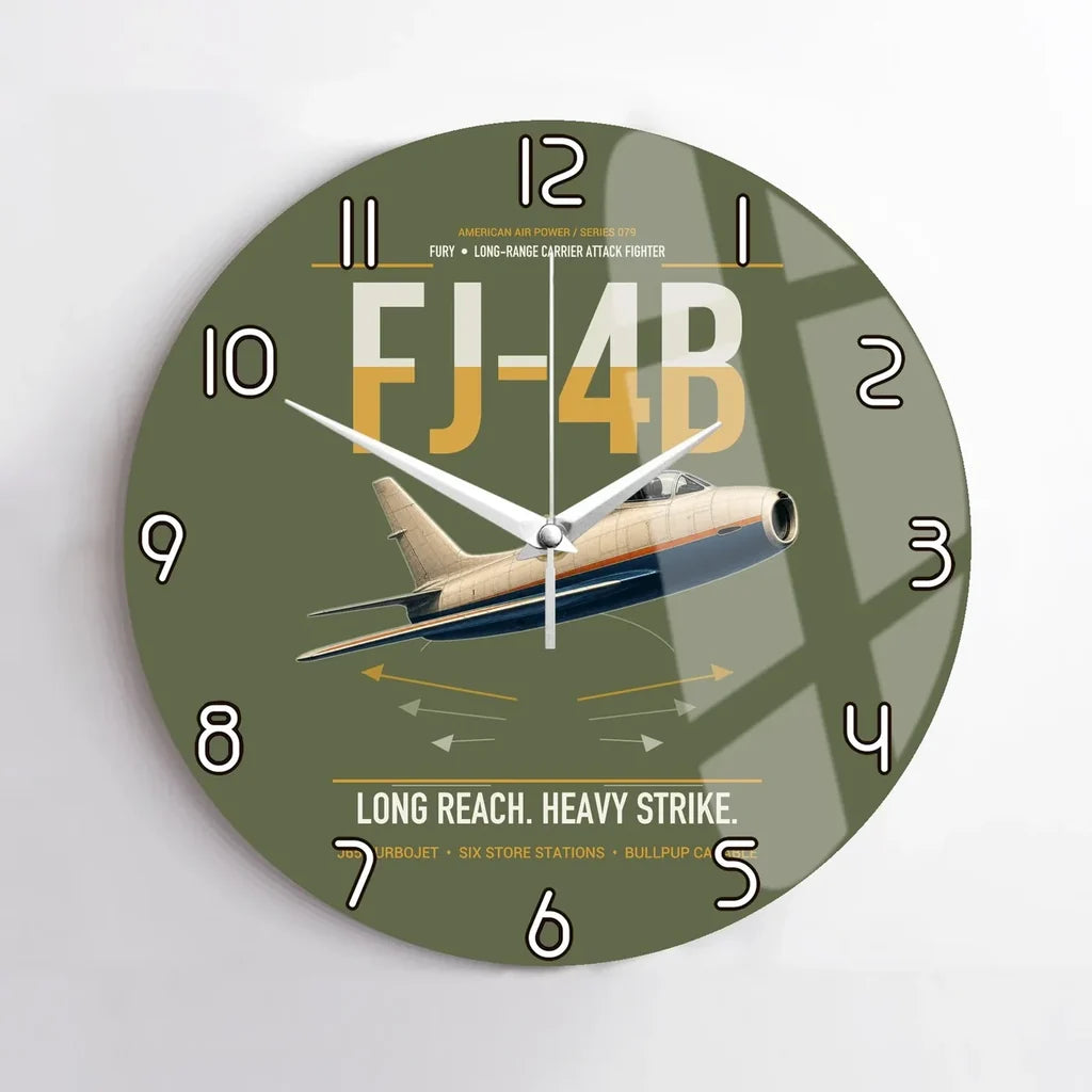 FJ-4B Fury design on green army no frame wall clock