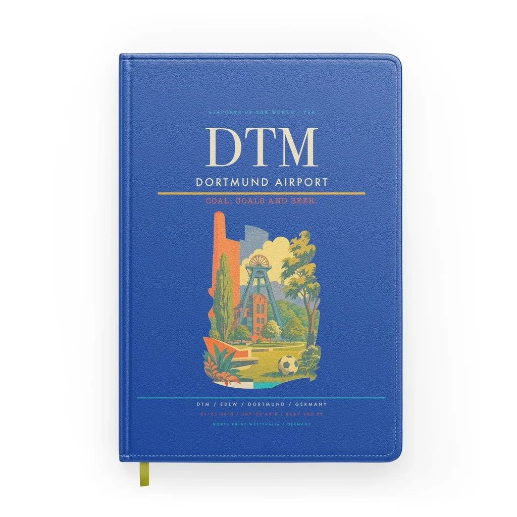 Dortmund Airport (DTM) design on blue notebook