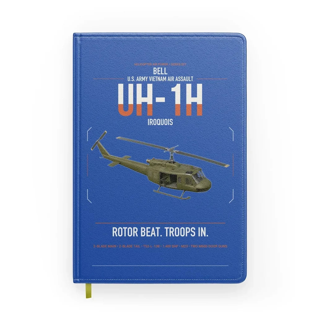 Bell UH-1H Iroquois design on blue notebook
