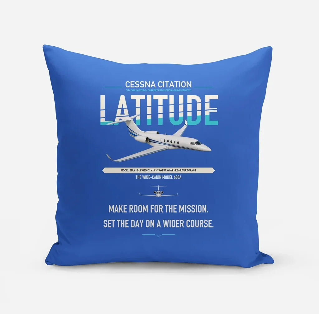Cessna Citation Latitude design on blue pillow