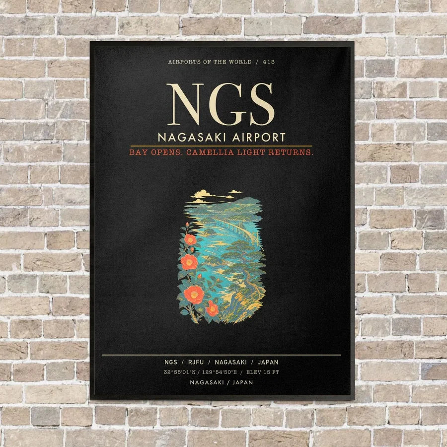 Nagasaki Airport NGS - Canvas Framed - Black