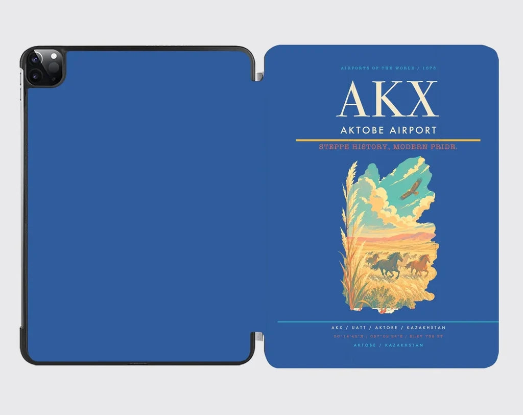 Aktobe Airport (AKX) design on blue ipad tablet case