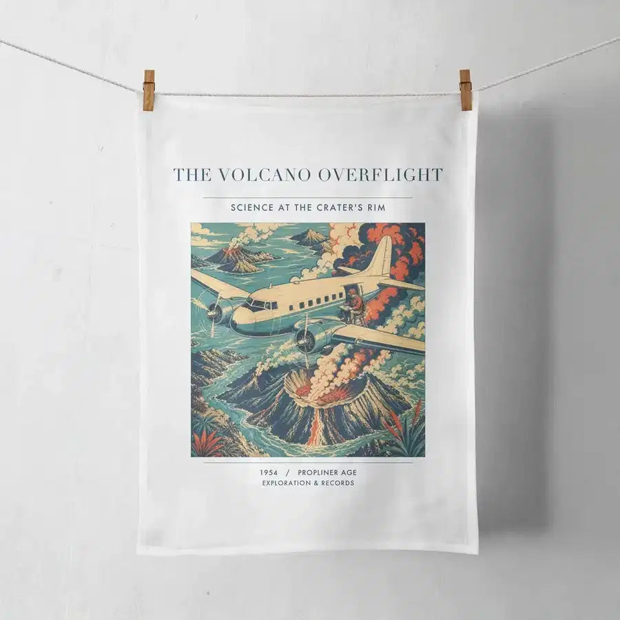 VINTAGE G4206 - The Volcano Overflight - Designed Towels design on white