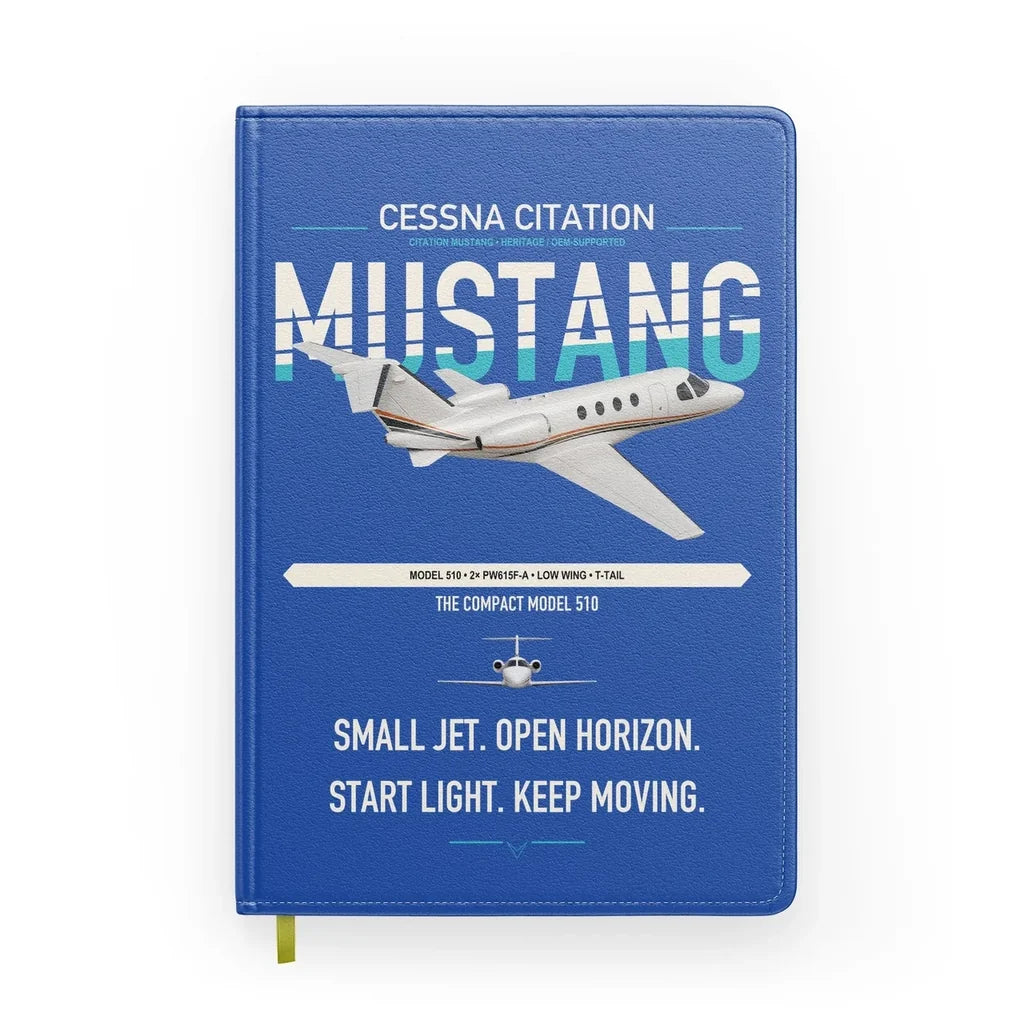 Cessna Citation Mustang design on blue notebook