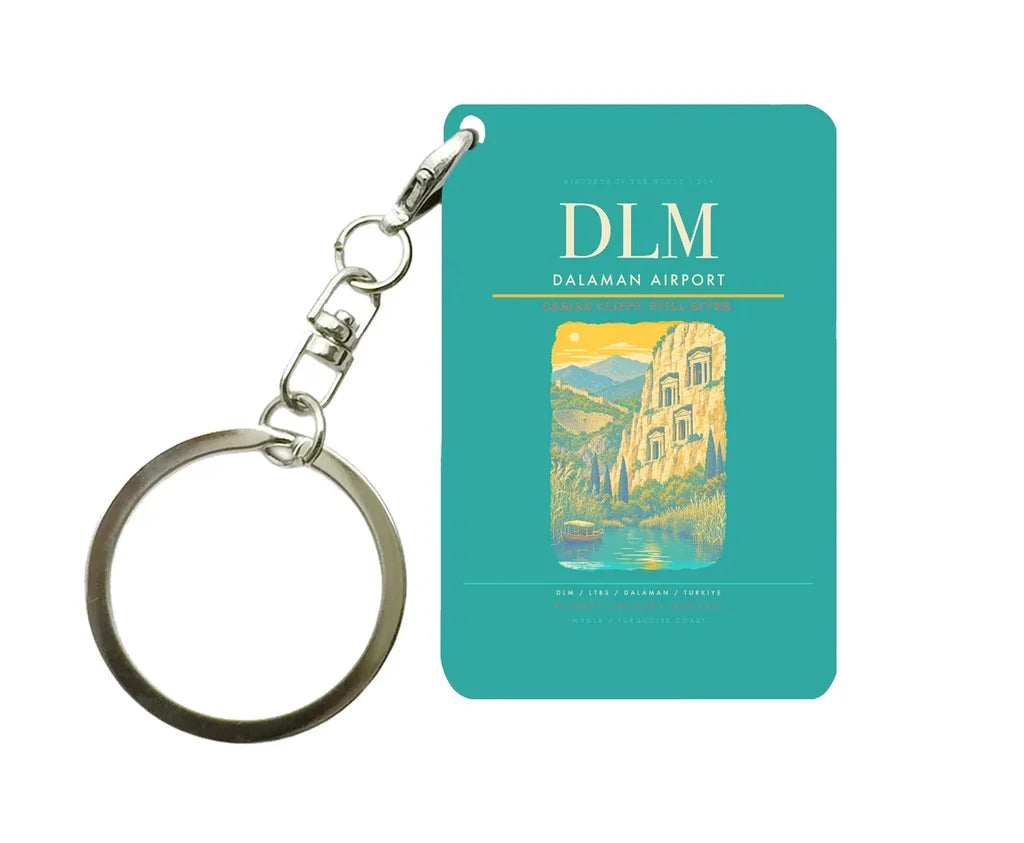 Dalaman Airport DLM Key Chain design on turquoise key chain