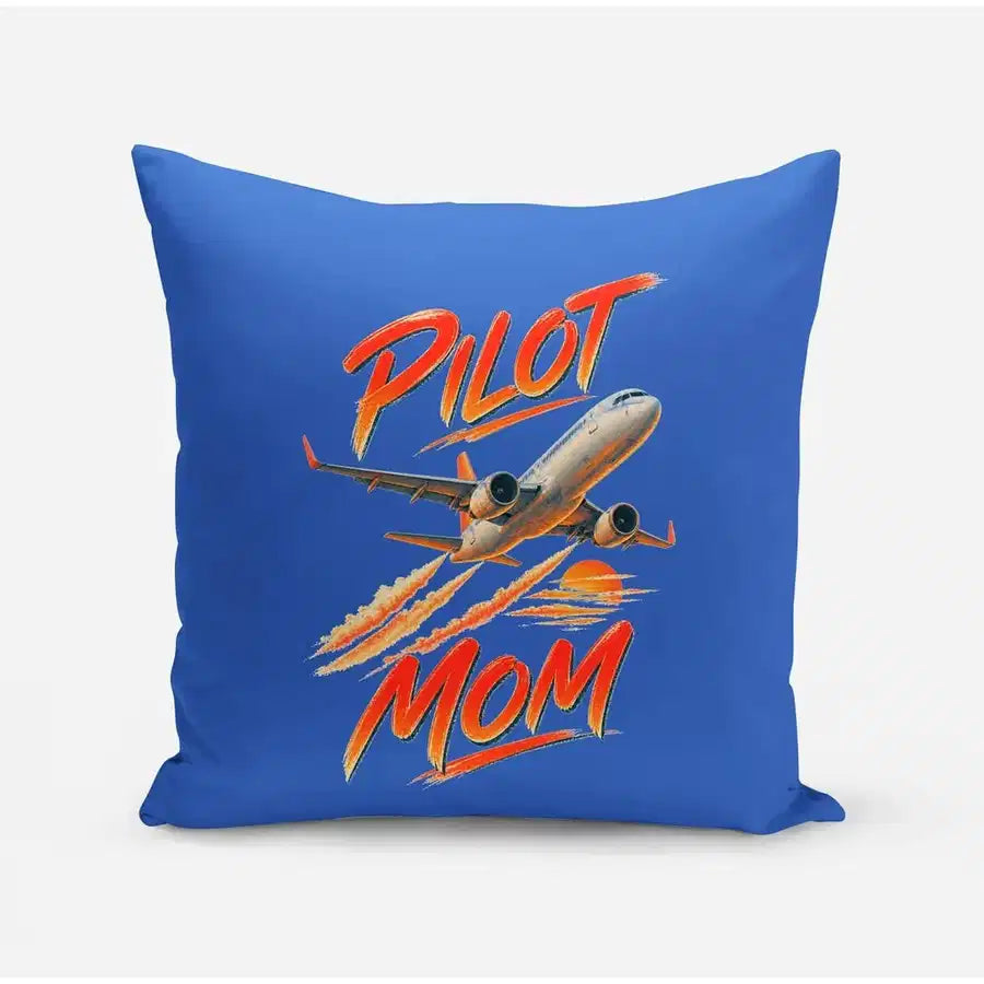 Pilot Mom design on blue pillow