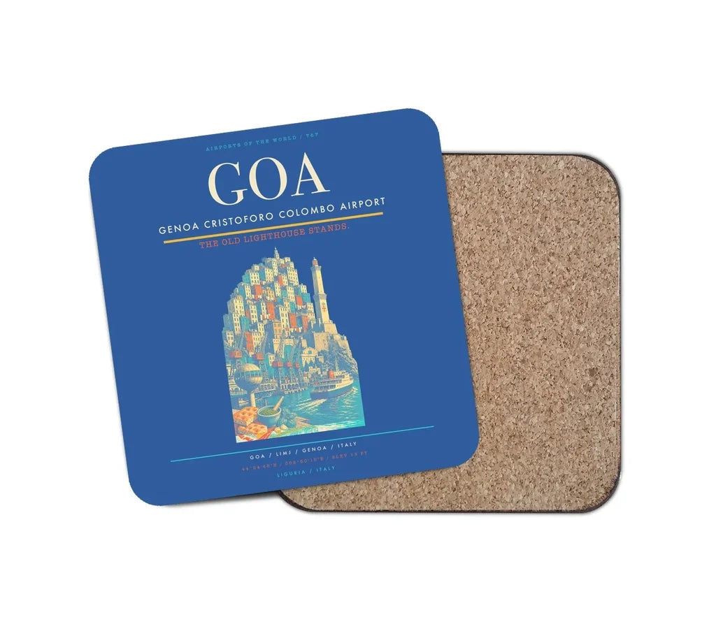 Genoa Cristoforo Colombo Airport (GOA) design on blue 1 piece coaster