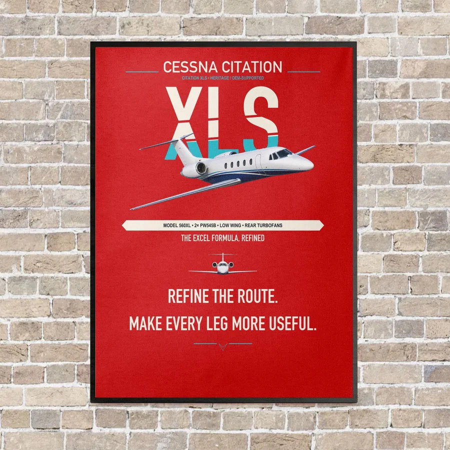 Cessna Citation XLS vertical canvas print - framed - red background