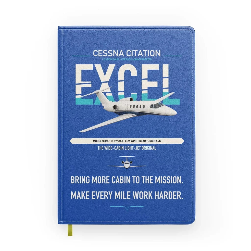 Cessna Citation Excel design on blue notebook