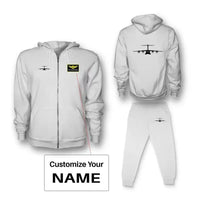 Thumbnail for Airbus A400M Silhouette Zipped Hoodie - White + Name (Customizable)