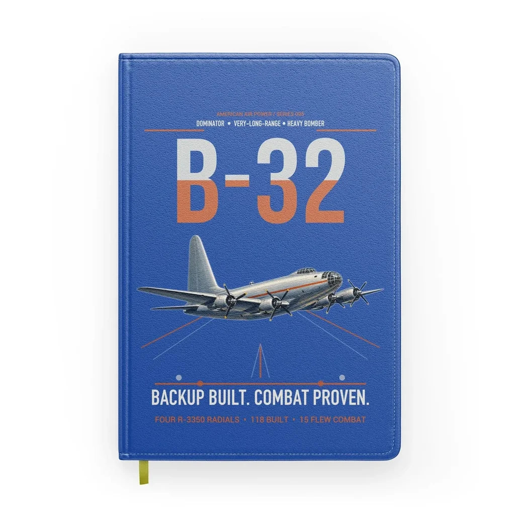 B-32 Dominator design on blue notebook