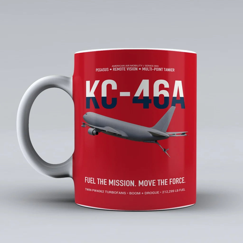 KC-46A PEGASUS design on red ceramic mug, double-side print