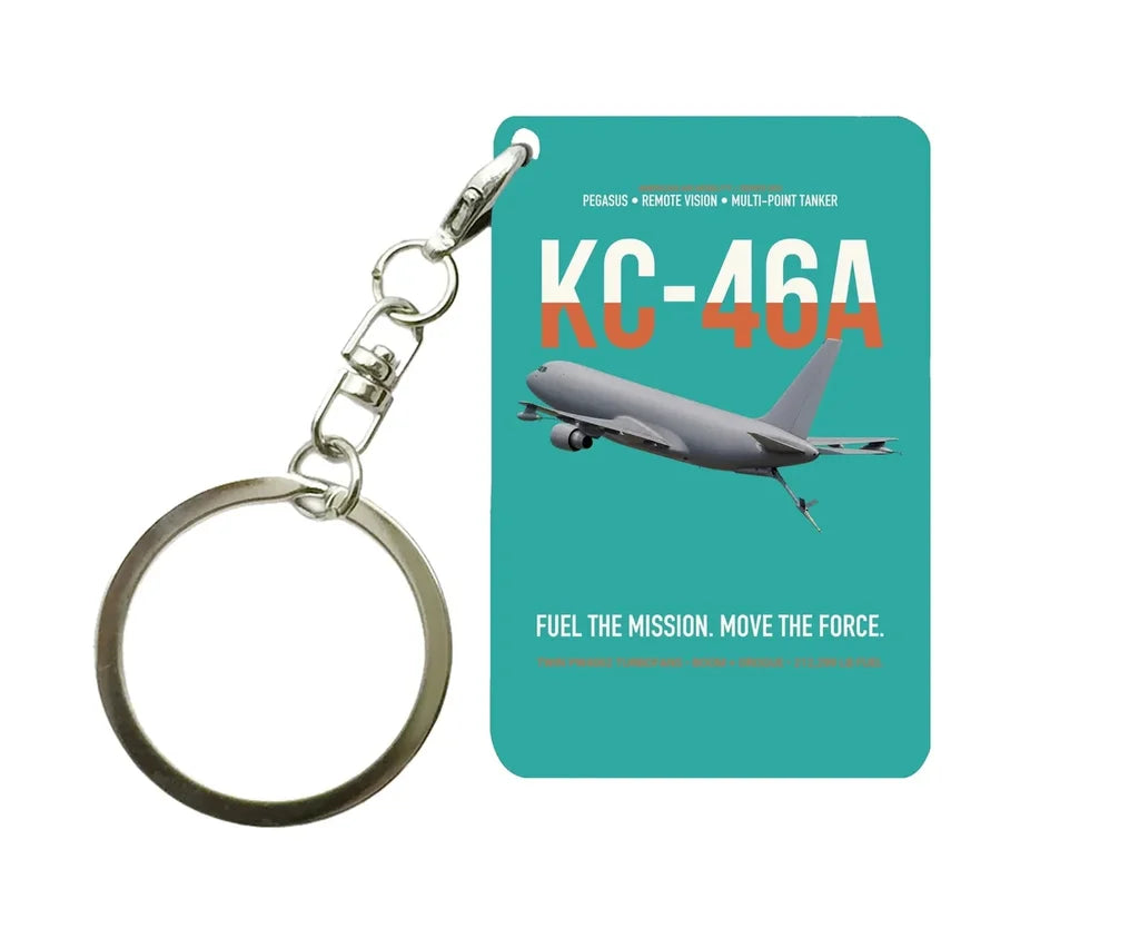 KC-46A PEGASUS design on turquoise designed key chain, double-side print