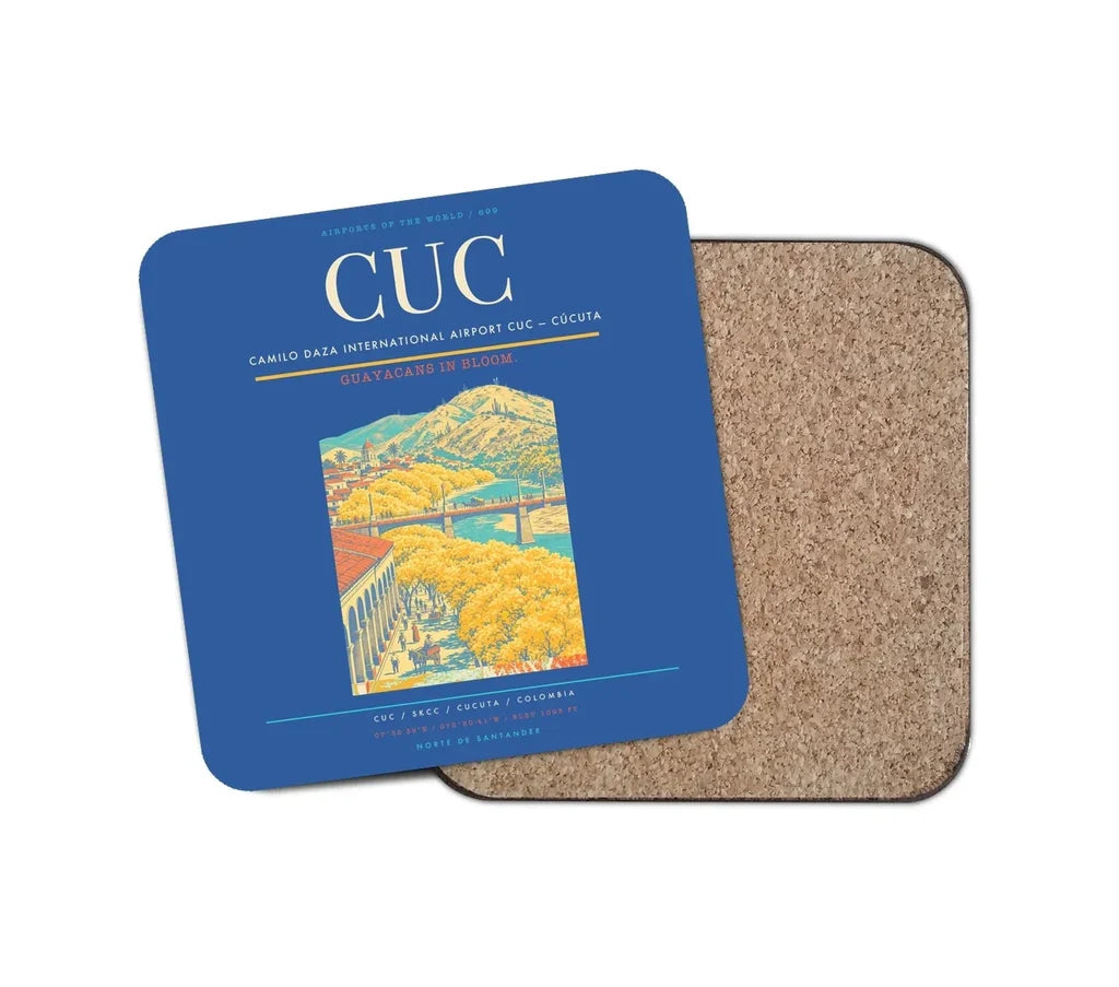 Camilo Daza International Airport (CUC) design on blue 1 piece coaster
