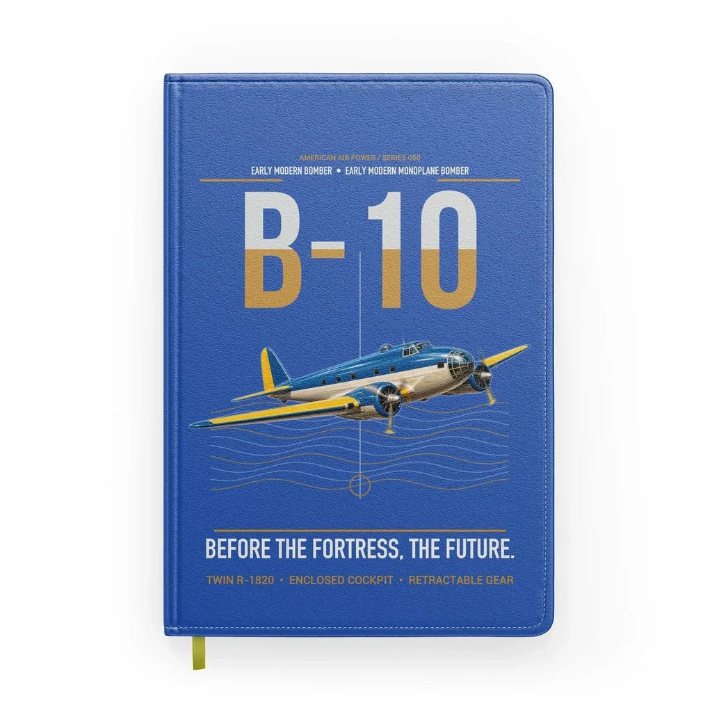 Martin B-10 design on blue notebook