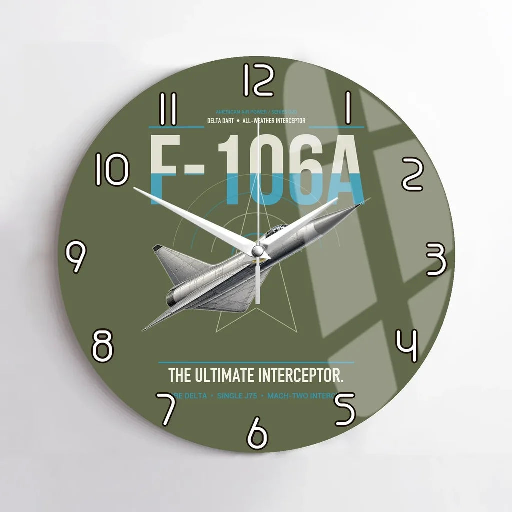 F-106A Delta Dart design on green army no frame wall clock